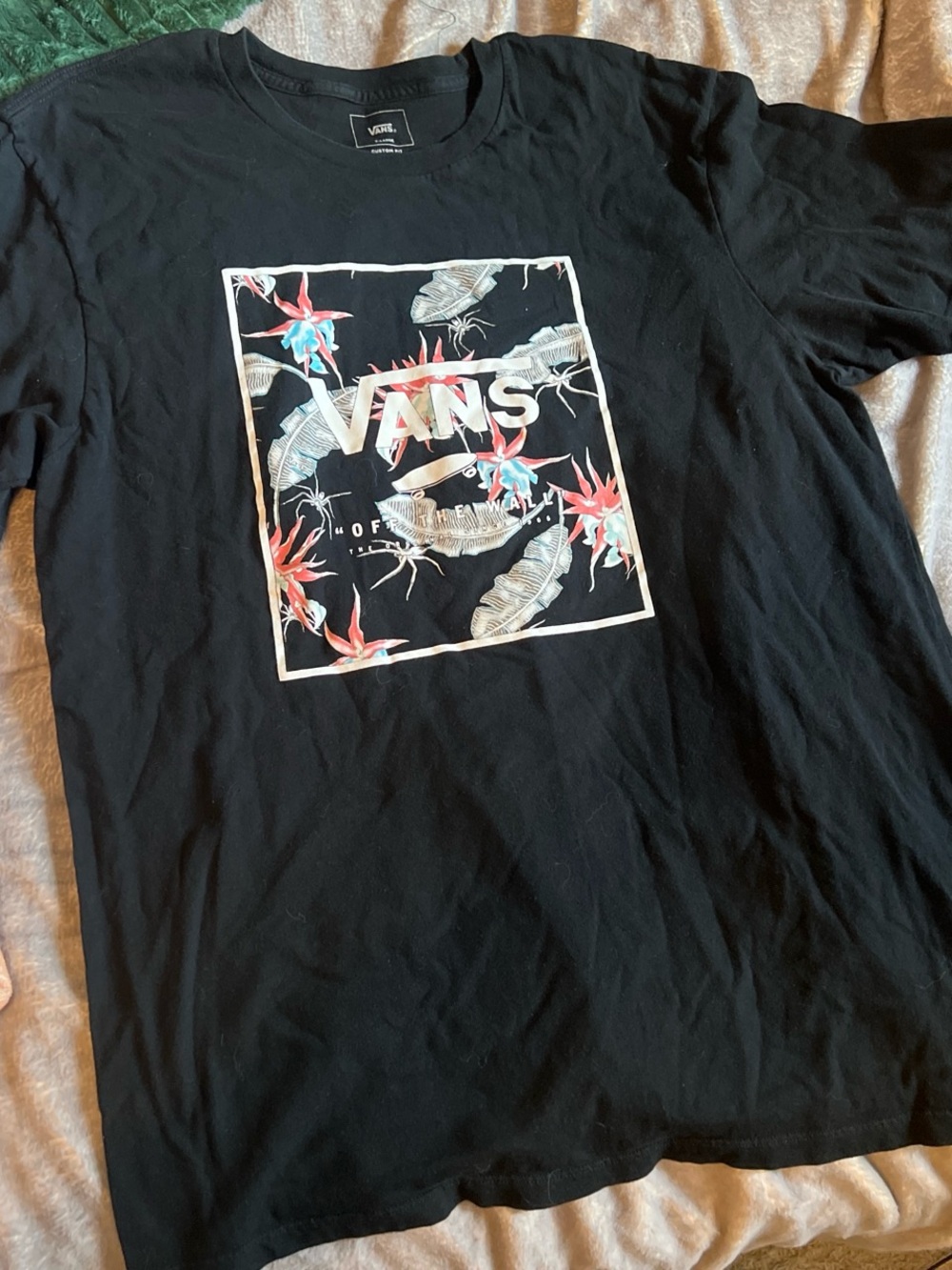 Vans Black Short-Sleeve Tee with Floral Square Logo